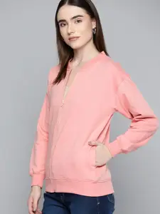 Chemistry Women Pink Solid Fleece Front Open Sweatshirt