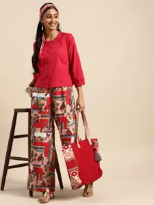 Sangria Women Red Rayon Top with Palazzos