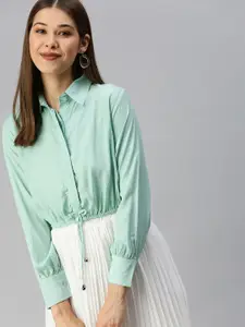 SHOWOFF Sea Green Striped Shirt Style Top