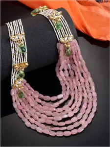 DUGRISTYLE Gold-Toned & Pink Sterling Silver Gold-Plated Handcrafted Necklace