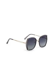 ROYAL SON Women Black Lens & Black Oversized Sunglasses with Polarised Lens