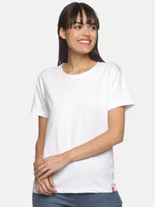 NOT YET by us Women White Cotton Round Neck T-shirt