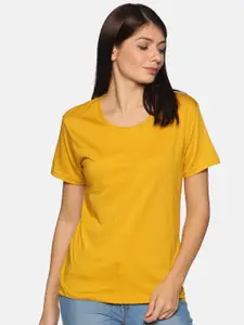 NOT YET by us Women Mustard Yellow Cotton T-shirt