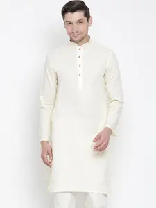 VASTRAMAY Men Beige Thread Work Kurta