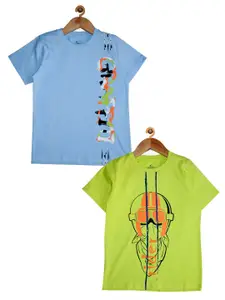 KiddoPanti Boys Blue 2 Printed Extended Sleeves T-shirt