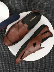 MENGLER Men Brown & Black Comfort Sandals