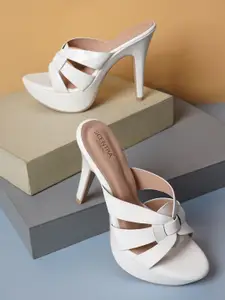 SCENTRA White Colourblocked Pumps with Buckles