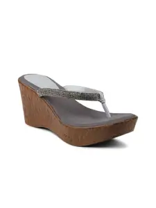 DESIGN CREW Grey Embellished Wedge Sandals