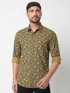 Mufti Men Khaki Classic Slim Fit Floral Printed Casual Shirt