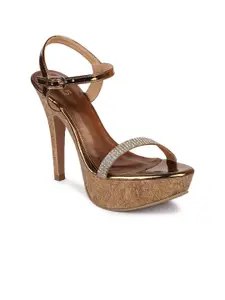 Inc 5 Women Gold-Toned & Gold-Toned Ethnic Comfort Sandals