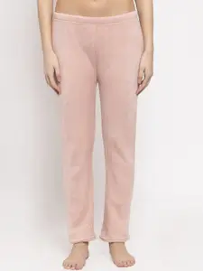 KLOTTHE Women Peach-Colored Woolen Straight Lounge Pants