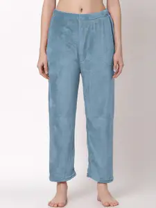 KLOTTHE Women Blue Solid Woolen Straight-Fit Lounge Pant