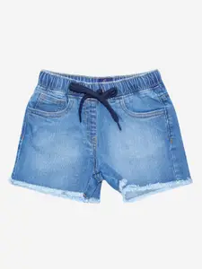 KiddoPanti Girls Blue Washed Denim Shorts