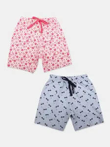 V-Mart Girls Pack of 2 Blue & Pink Floral Printed Shorts