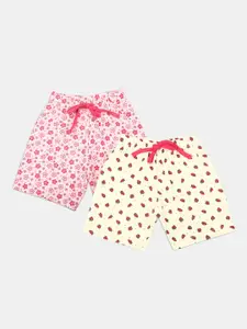 V-Mart Girls Cream-Coloured Floral Printed Shorts