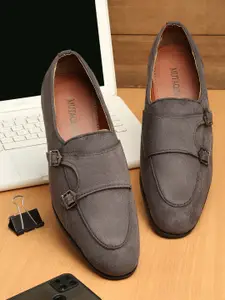 MUTAQINOTI Men Grey Solid Formal Monk Shoes