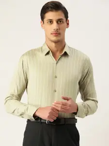 JAINISH Men Green Standard Striped Formal Shirt