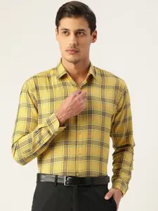 JAINISH Men Yellow Standard Tartan Checks Checked Formal Shirt