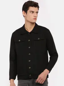 VOXATI Men Black Crop Denim Jacket with Embroidered