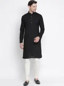 VASTRAMAY Men Black Pleated Kurta with Pyjamas
