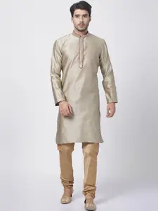 VASTRAMAY Men Beige Layered Kurta with Pyjamas