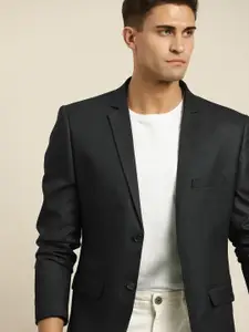 INVICTUS Men Black Solid Slim Fit Notched Lapel Single-Breasted Blazer