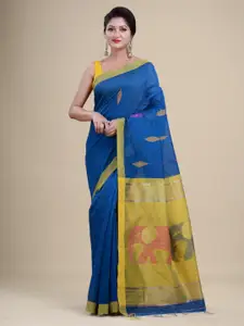 Laa Calcutta Blue & Green Woven Design Zari Silk Cotton Jamdani Saree