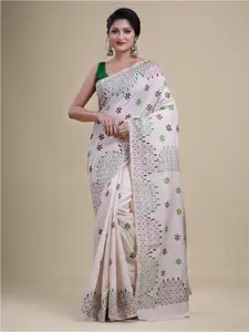 Laa Calcutta Off White & Blue Woven Design Silk Cotton Jamdani Saree