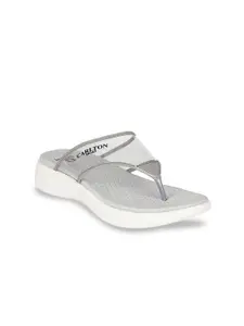 Carlton London sports Women Grey & White Thong Flip-Flops