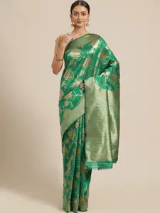 Shaily Green & Gold-Toned Woven Design Silk Blend Saree