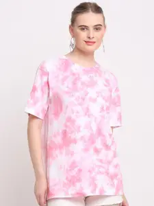 Ennoble Women Pink Tie & Dye Cotton T-shirt