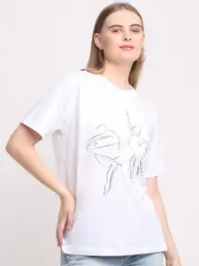 Ennoble Women White Round Neck Printed T-shirt