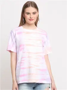 Ennoble Women Pink & Purple Relaxed Fit Tie & Dyed Cotton T-shirt