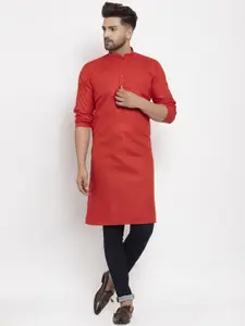 Kaifoo Men Red Solid Kurta