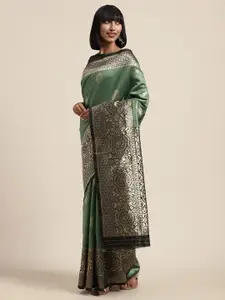 Shaily Green & Golden Ethnic Motifs Silk Blend Saree