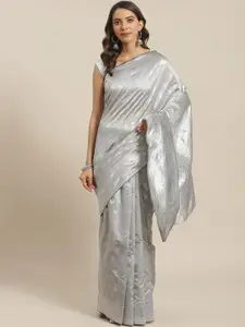 Shaily Grey & Silver-Toned Ethnic Motifs Silk Blend Saree