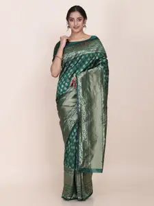 Shaily Green & Gold-Toned Ethnic Motifs Zari Silk Blend Saree
