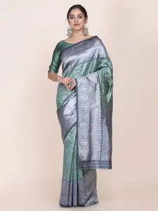 Shaily Green & Grey Ethnic Motifs Woven Design Silk Blend Saree