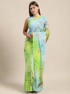 Shaily Green & Blue Floral Printed Saree
