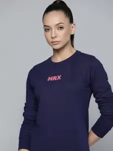 HRX by Hrithik Roshan Women Navy Blue Brand Logo Print Lifestyle Sweatshirt