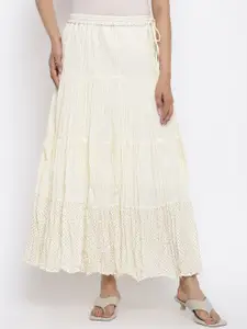 Fabindia Women Off White Cotton Maxi Tiered Skirt