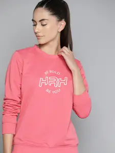 HRX by Hrithik Roshan Women Pink & White Brand Logo Printed Sweatshirt