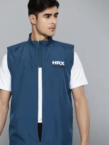 HRX by Hrithik Roshan Men Teal Blue Brand Logo Printed Rapid-Dry Sporty Jacket