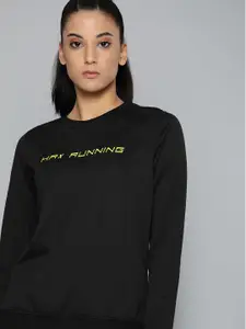 HRX by Hrithik Roshan Women Black Printed Rapid-Dry Antimicrobial Running Sweatshirt