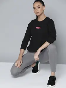 HRX by Hrithik Roshan Women Black Brand Logo Print Lifestyle Sweatshirt