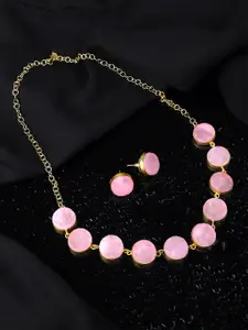 Yellow Chimes Gold-plated Pink Stone Studded Choker Necklace Set