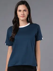 HILL STREET Women Teal Blue Solid T-shirt