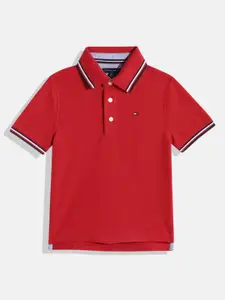 Tommy Hilfiger Boys Red Solid Polo Collar T-shirt