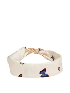 FOREVER 21 Women Cream Colored & Blue Butterfly Printed Satin Head Scarf