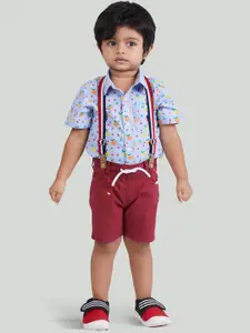 Zalio Boys Blue & Red Printed Pure Cotton Shirt with Shorts